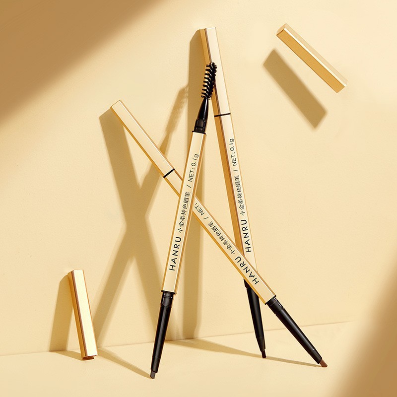 Small Gold Bar Double-Ended Eyebrow Pencil with Ultra-Fine Tip, Extremely Fine, Waterproof, Sweat-Resistant, Long-Lasting, Non-Fading, Non-Smudging, Natural Matte Eyebrows for Beginners