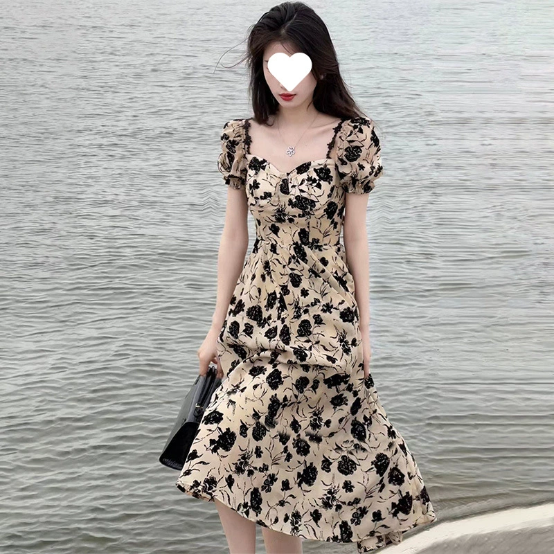 В наличии летнее платье для женщин больших размеров, высококачественное платье с цветочным принтом на тонких бретельках во французском стиле с завышенной талией M4XL 100kg