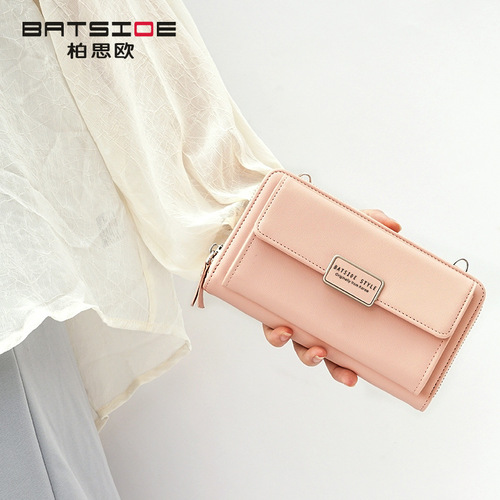 Ladies zipper handbag, large capacity chain bag, fashionable European and American buckle mobile phone bag, multi-card slot long wallet