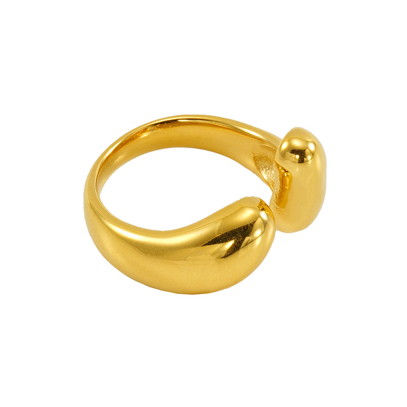 Anillo de acero inoxidable abierto de moda europea y americana transfronteriza para mujer, anillo de oro chapado de 18k de lujo ligero de nicho