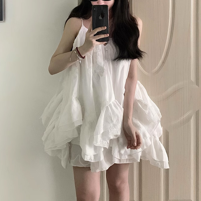 明るい女の子モネの庭の女の子優しい休暇不規則な妖精サスペンダードレス女性 2025 夏|undefined