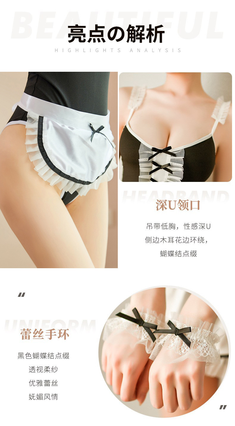 Maid Roleplay Costume Set with Headpiece and Wristbands, One Size — detail image 5