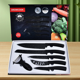 Medical Stone Stainless Steel Spray Paint Knife Six-Piece Set Chef's Knife Cut Out Cheese Knife Pizza Style Gift Knife Set