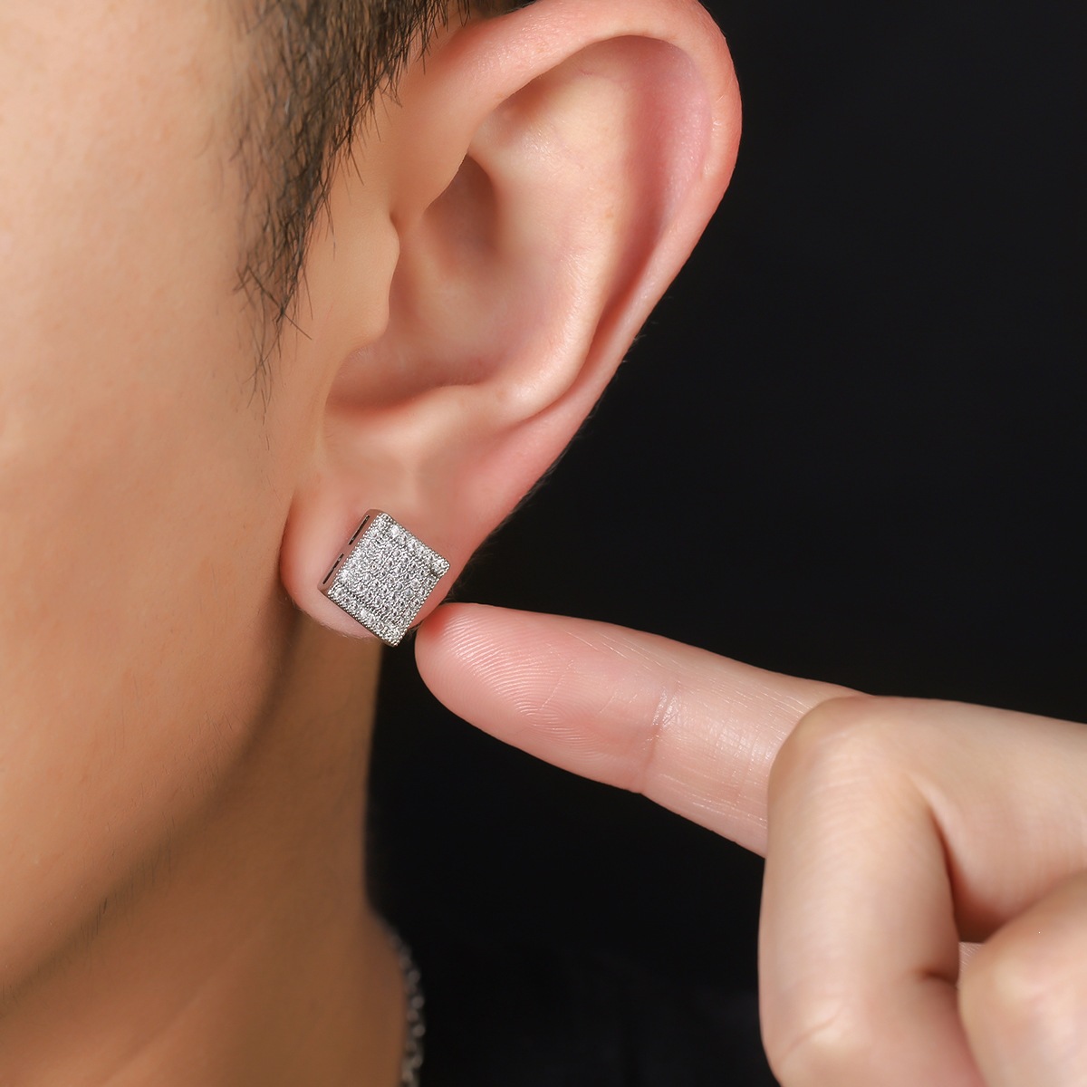 New Cross-border Zircon Square Earrings Men, Simple Shiny, Stylish And Luxurious Accessories For Women_voghion.com
