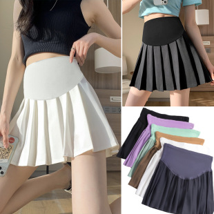 Pregnant Women's Skirt Summer All-match Ice Silk Suit Material Candy Color Slimming Mori Solid Color A- line Belly Pleated Skirt