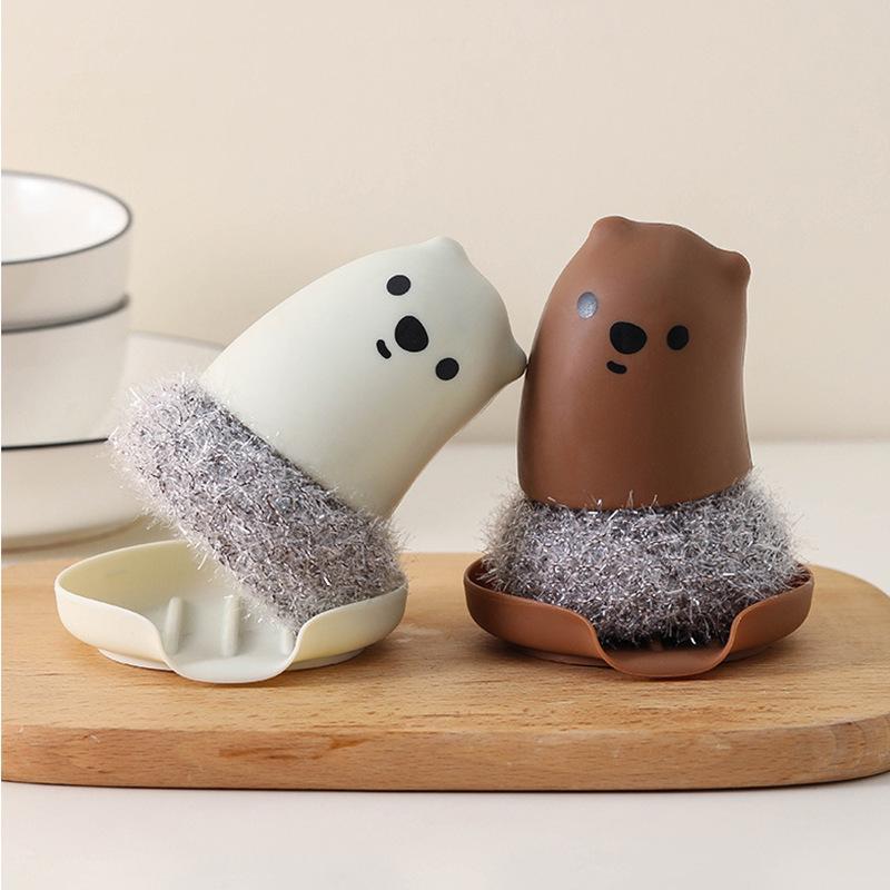 Acrylic Silk Washer Brush Cartoon Bear Stove Oil Removal Cleaning Brush Household Dishwasher with Base Cleaning Ball Acrylic Silk Washer Brush Cartoon Bear Stove Oil Removal Cleaning Brush Household Dishwasher with Base Cleaning Ball