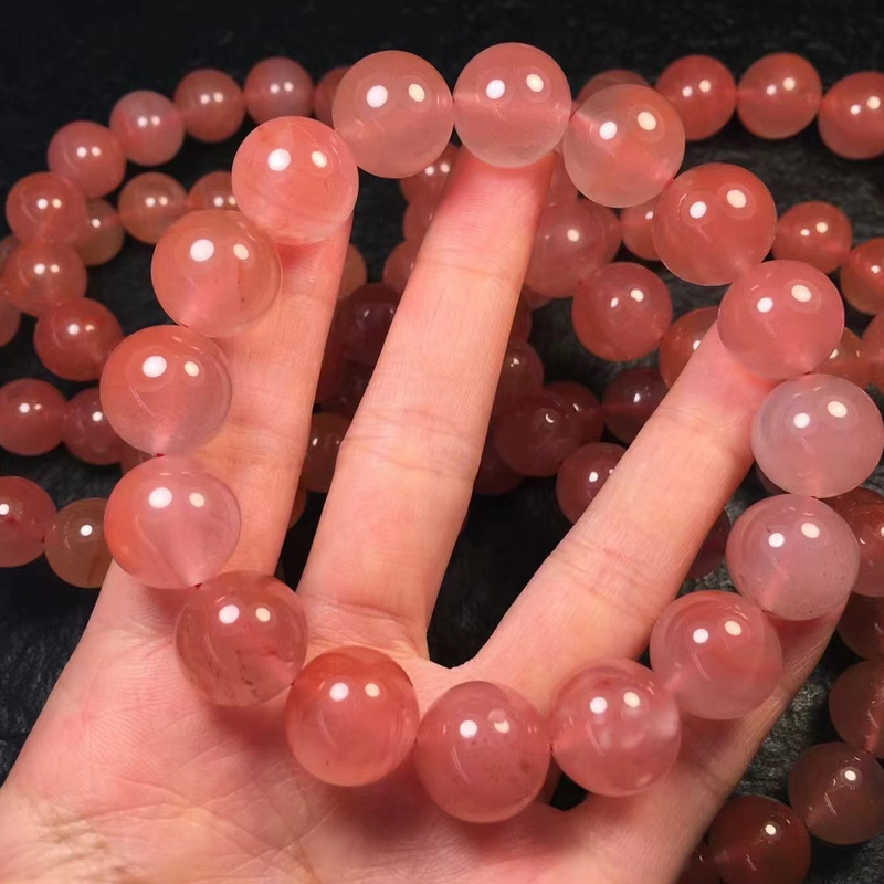 Zhuoya Natural Sichuan Material South Red Agate Litchi Frozen Melon Ice Floating Flower Ice Bead Single Circle Bracelet Women's Jewelry