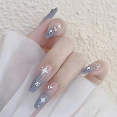 Fresh and Gentle Wind False Nail Sticker with Diamond Design, Whitening and Ice-Tinted Star Style Nail Art, Removable Wearable Nail Sticker, Wholesale