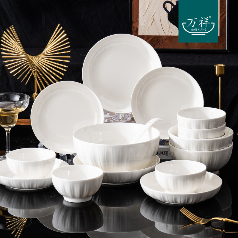 Shunxiang Ceramics【Shengshi】Tableware Set for 4-6 People, Simple Pure White Underglaze Color Bowl and Plate Set Shunxiang Ceramics【Shengshi】Tableware Set for 4-6 People, Simple Pure White Underglaze Color Bowl and Plate Set