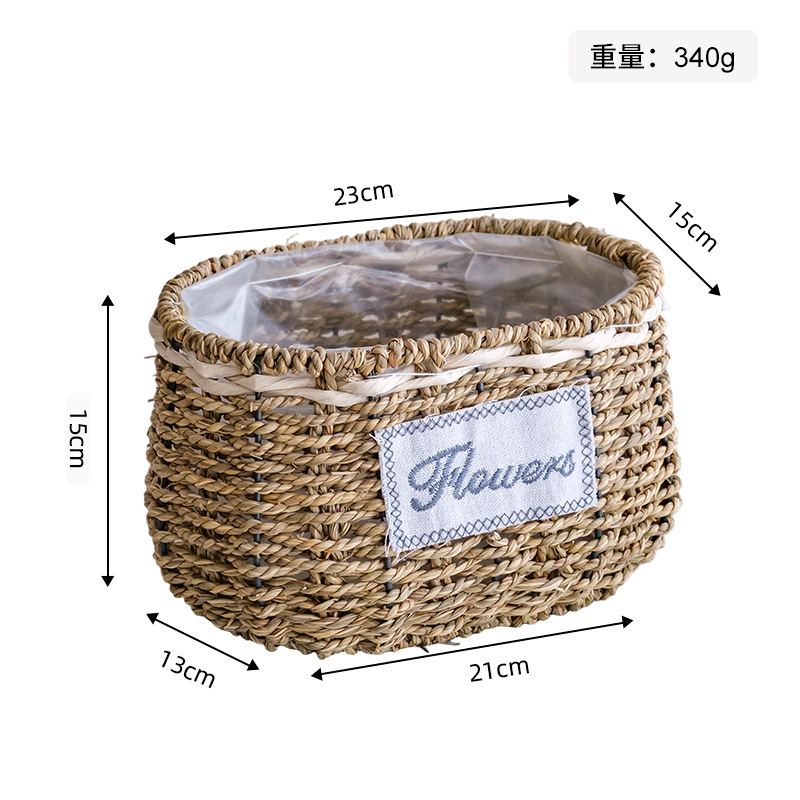 Maceta Decorativa Tejida de Paja Hecha a Mano para Jardín y Balcón