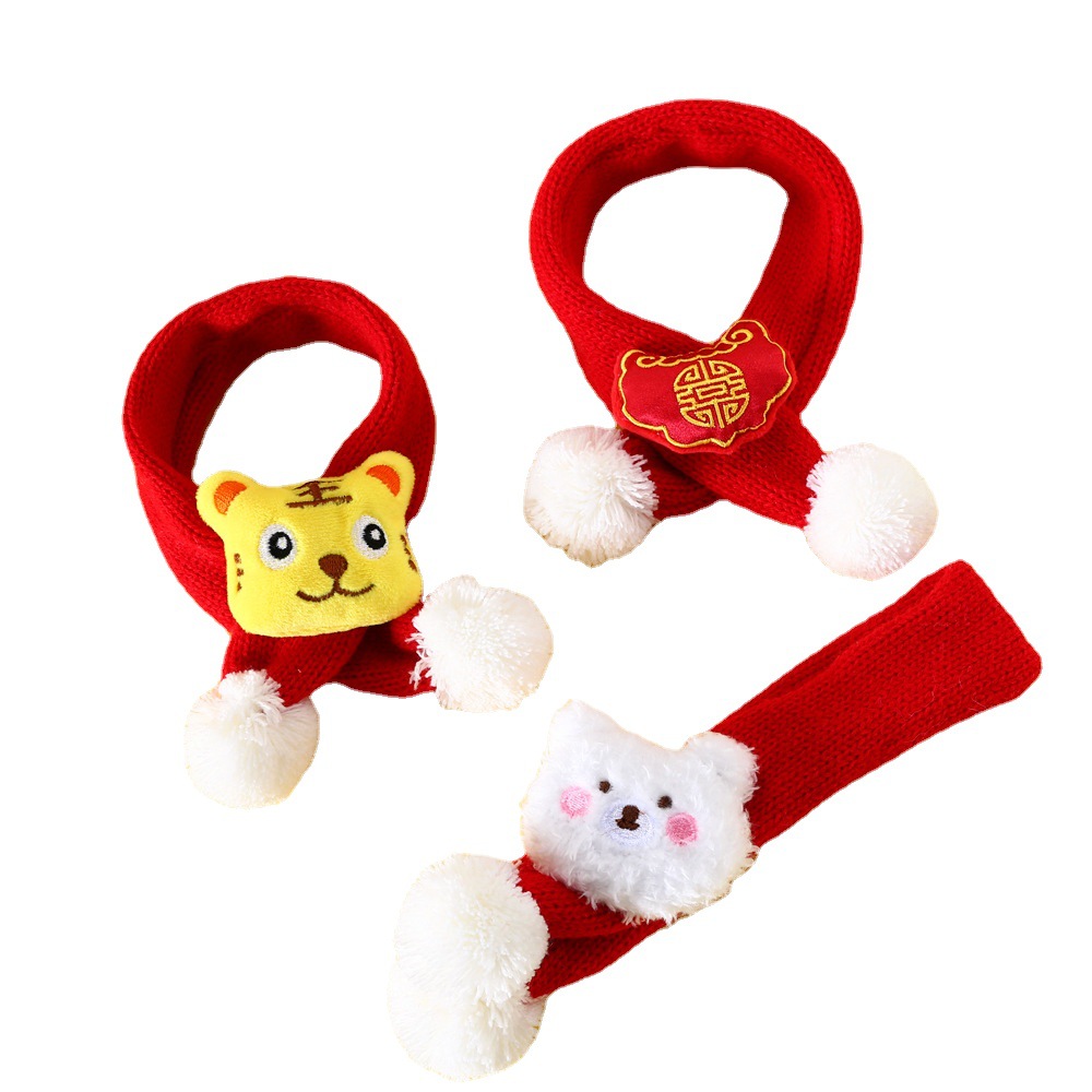 Mascota Año Nuevo Festival de Primavera celebración Fu lana de punto Tigre Año bufanda de dibujos animados gato Oso De Peluche perro bufanda Accesorios