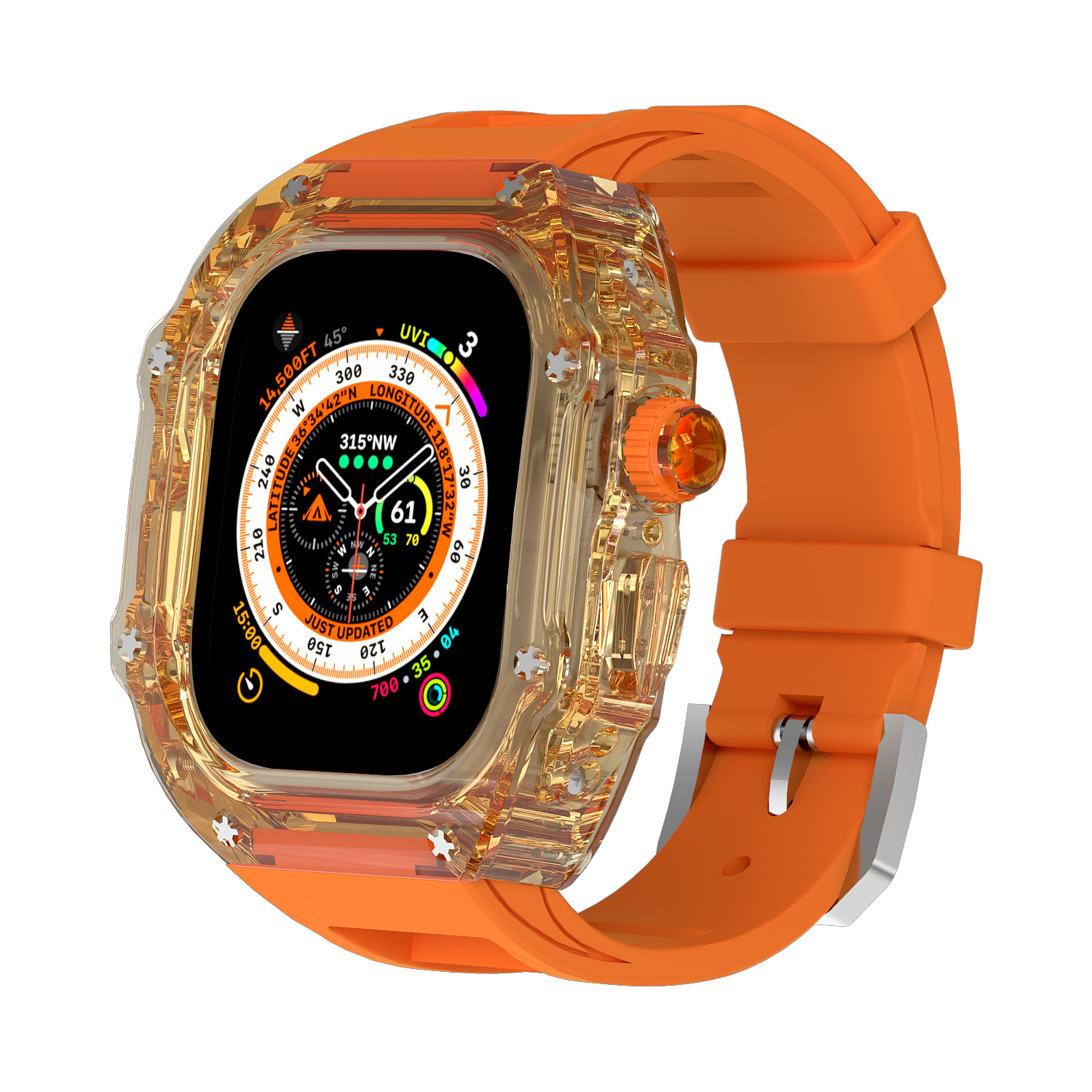 Aplicable para Apple Watch 8 ultra 49mm caso transparente correa de caucho flúor iwath45 44 funda protectora