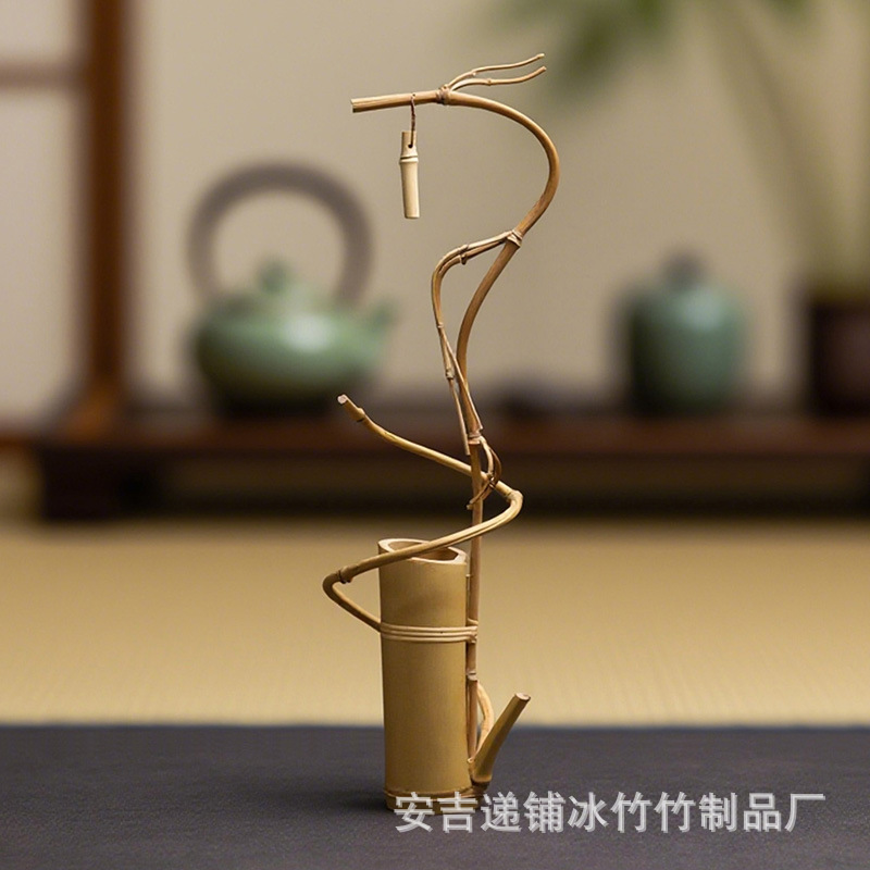 竹制龙挂香 中式摆件 创意日式禅意茶室书房酒店竹编插花花篮倒挂|undefined