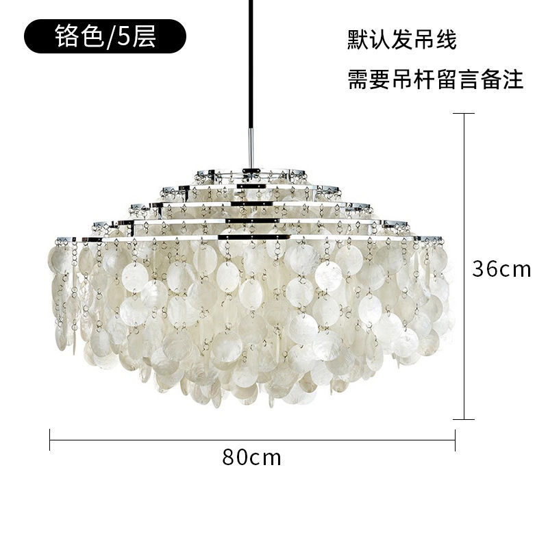 Diámetro 80cm - Cuerpo de la lámpara de cromo + concha blanca