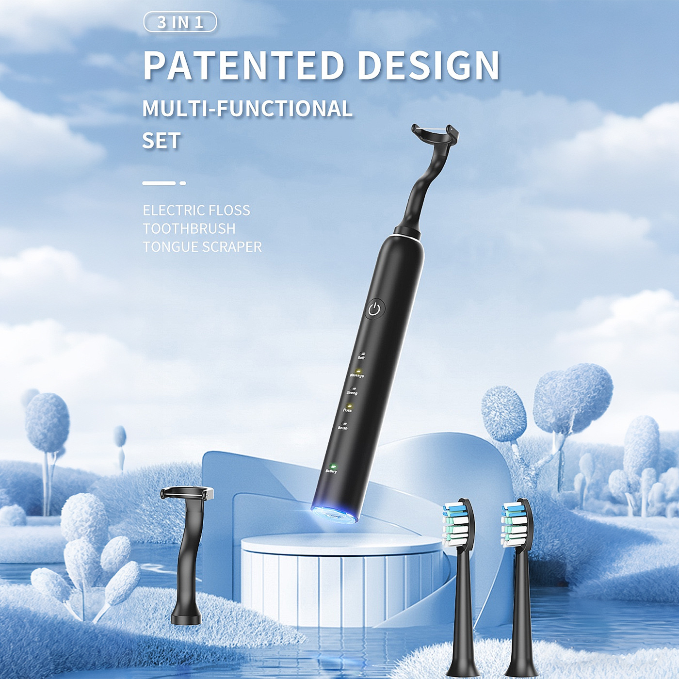 Cross-Border Dental Floss Tongue Scraper Three-In-One Electric Toothbrush X7 Waterproof Sonic Sweep Vibration Electric Toothbrush Electric Floss Set