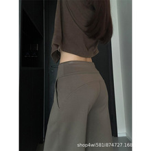 灰绿色提臀阔腿裤女秋季2026新款高腰显瘦宽松休闲直筒运动卫裤子