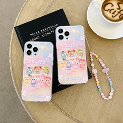 粉色漸變卡通小總集IPhone15ProMax雙面蘋果13手機殼適用IP12手鍊