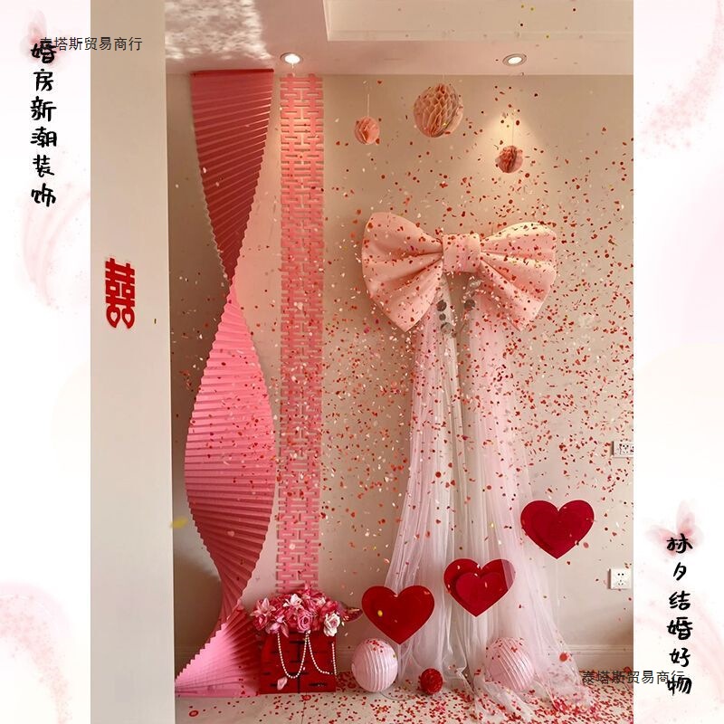 蝴蝶结网红装饰丝绒婚房成品布置春节店铺商场橱窗情人节背景|undefined