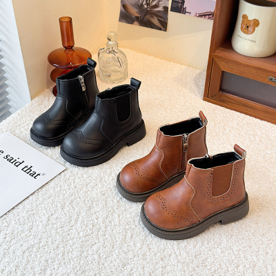 Martens, ретро утепленные демисезонные детские короткие сапоги в английском стиле, в британском стиле, мягкая подошва, в западном стиле