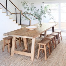 美式实木长桌客厅饭桌大桌子家用长方形复古原木餐桌椅组合批发