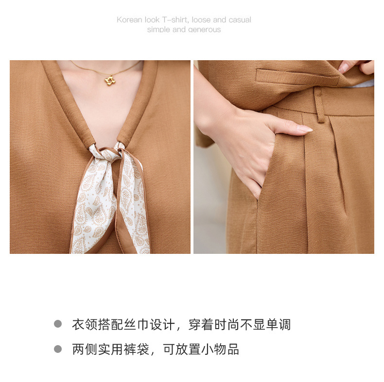 Bộ vest nữ gồm áo gile và quần tây ống đứng cạp cao — màu đen, màu cam, màu trắng ngà chi tiết 4
