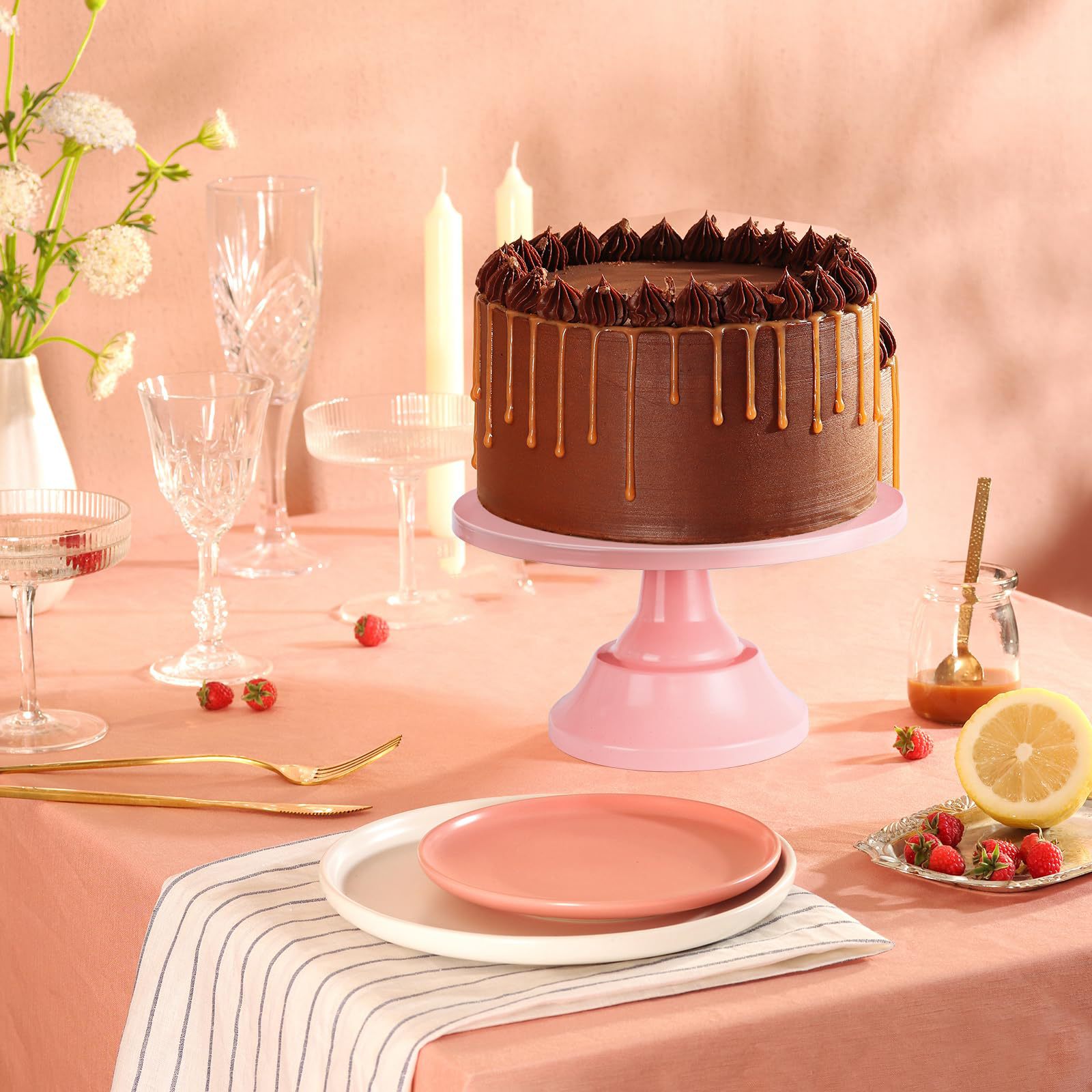 7 piezas juego de estantes de pasteles rosa mesa de postres set de exhibición metal redondo estratificado nuevo estante de cupcake rosa image 3