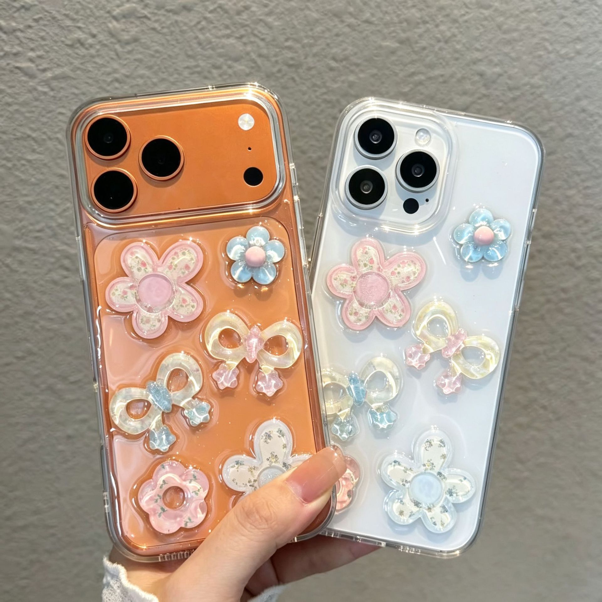 适用苹果18promax手机壳iphone17pro滴胶花朵蝴蝶结16新款15全包X