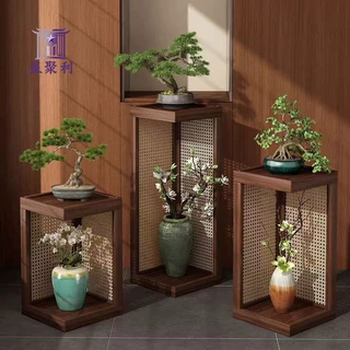 实木花架客厅落地式中式藤编造景博古架阳台植物架热卖款
