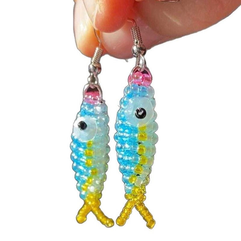 ヨーロッパとアメリカのクロスボーダーファッション新製品ドーパミンかわいいカラフルな手作りビーズ小魚イヤリングイヤリングイヤリング金メッキ保証|undefined