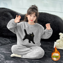 儿童睡衣批发女童秋冬季加厚卡通法兰绒珊瑚绒套头家居服套装外穿