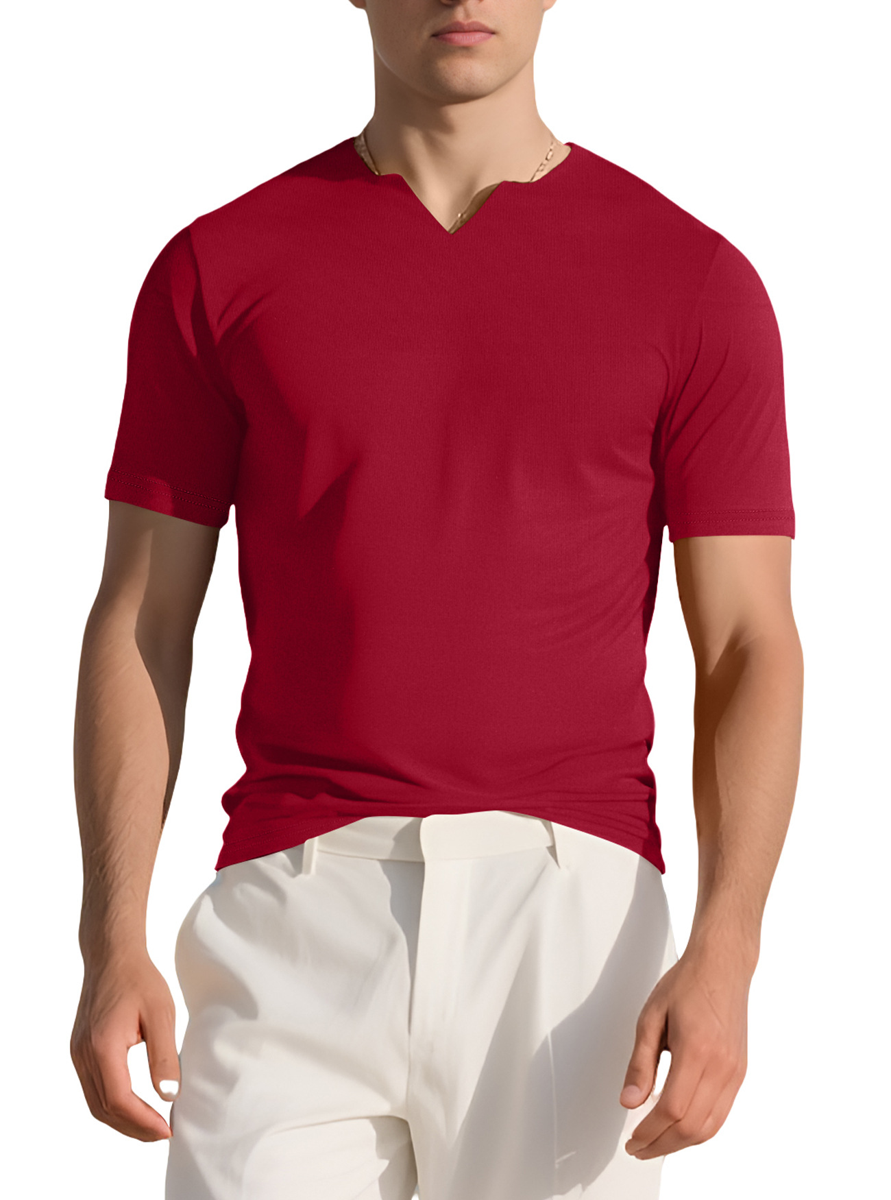 Nuevo transfronterizo Amazon verano nuevo hombre deporte elástico camiseta de tendencia americana camiseta de Henry manga corta casual