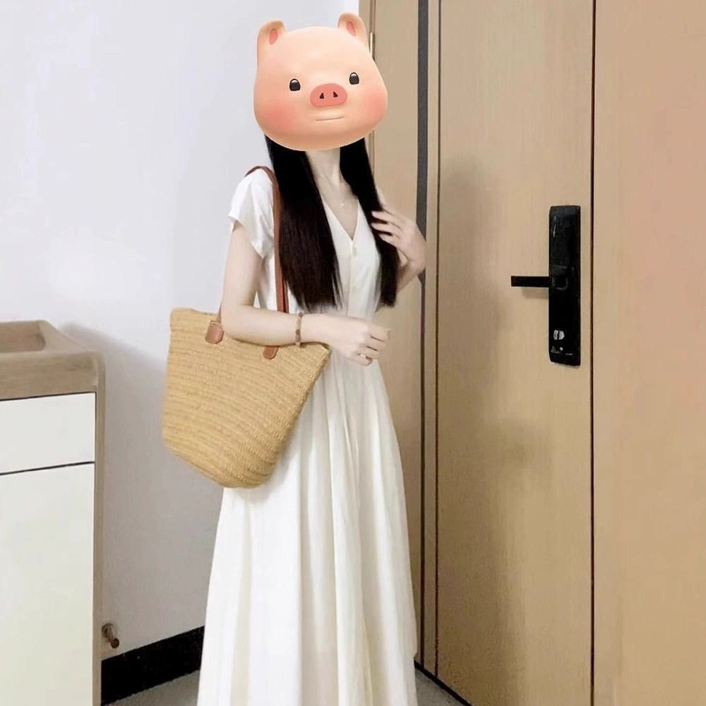 2025 новый приморский праздник французское v-образное белое платье детское летнее маленькое темпераментное длинное платье