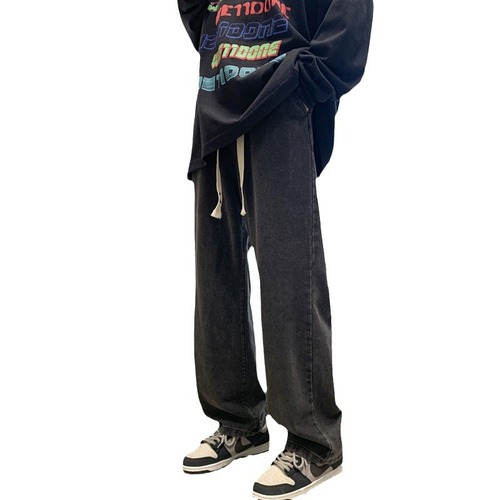 High Street Jeans Men Autumn Loose Straight Leg Wide Leg Pants Trend Brand Versatile American Retro Elastic Waist Casual Pants