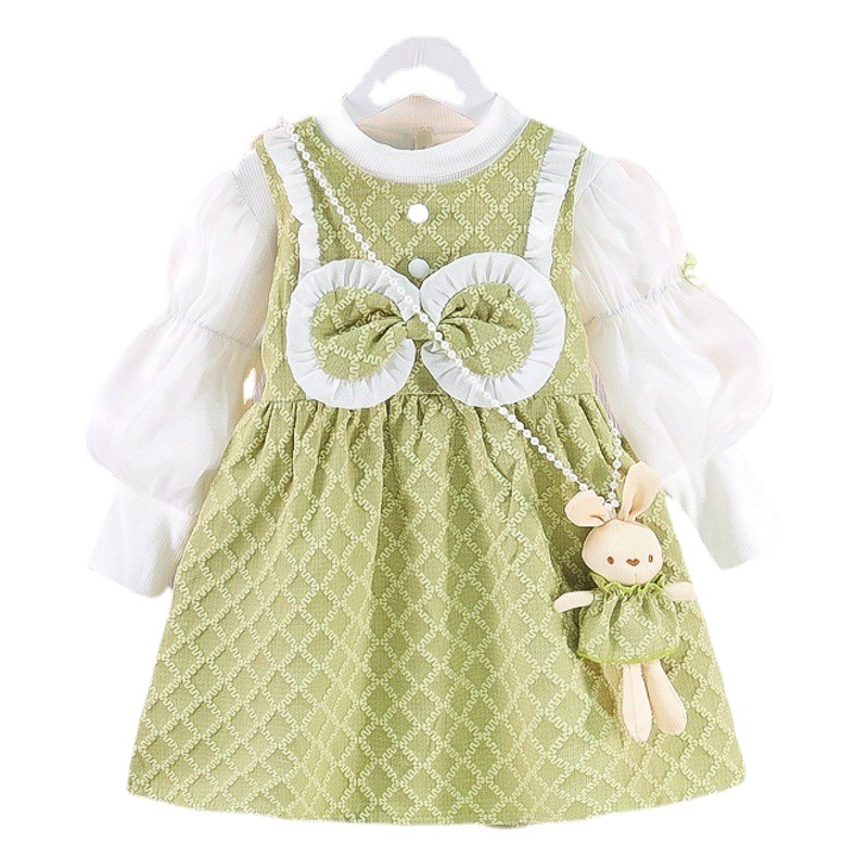 Ropa infantil de niñas vestido de primavera 2025 nuevo bebé vestido de princesa verde estilo coreano estilo extranjero primavera y otoño