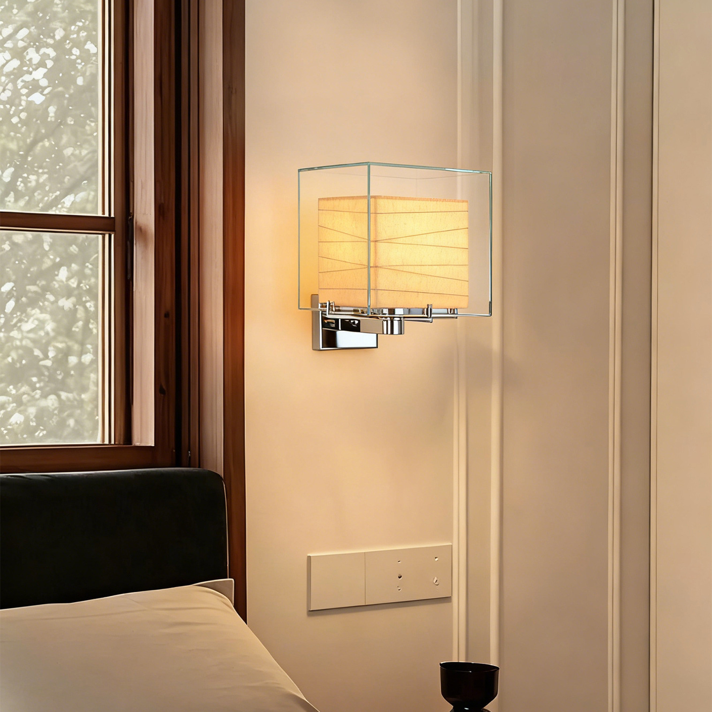 Luz de pared de cabecera retro japonesa diseño simple sensación de vidrio cuadrado pasillo lámpara de pared lujosa lámpara de pared 194L
