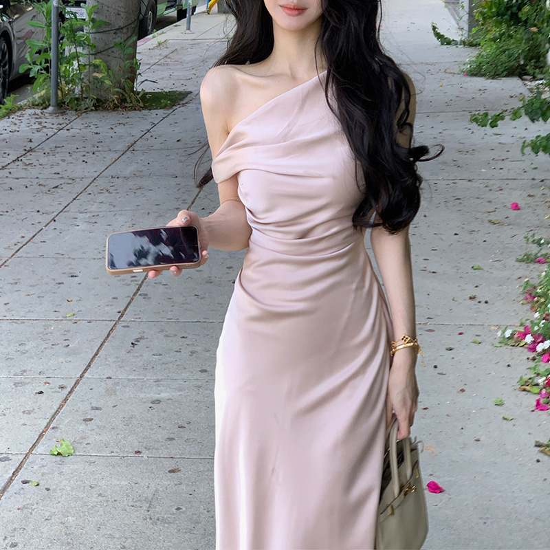 New Design Sense Dress Women's Skirt with Swing Collar and Slant Shoulder dress French Style Elegant Women's Three-color Tight Fishtail Skirt New Design Sense Dress Women's Skirt with Swing Collar and Slant Shoulder dress French Style Elegant Women's Three-color Tight Fishtail Skirt