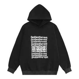 潮牌代工品牌源头厂家复古做旧字母印花宽松长袖连帽卫衣男女情侣