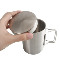 Outdoor Cup Stainless Steel 304 Double-Walled Anti-Scald Sealing Lid Foldable Handle Cup Camping Insulated Portable Water Bottle