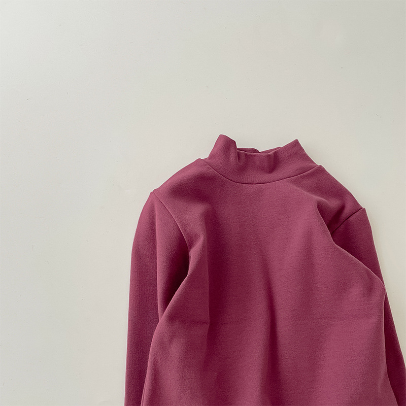 Camiseta de cuello alto para niños 2026, color liso, lana elástica, camiseta de cuello medio para niñas.