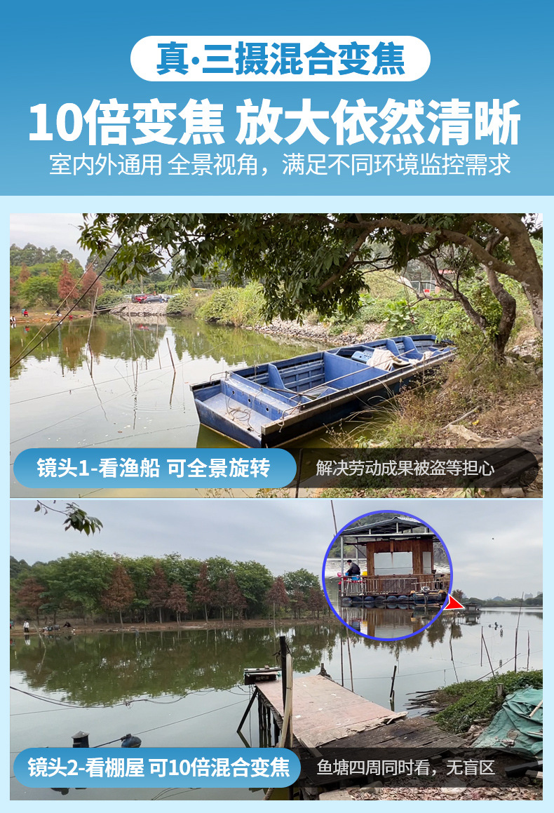 Factory wholesale intelligent surveillance cameras, 360-degree panoramic high-definition cameras, rural outdoor home monitors Item Picture