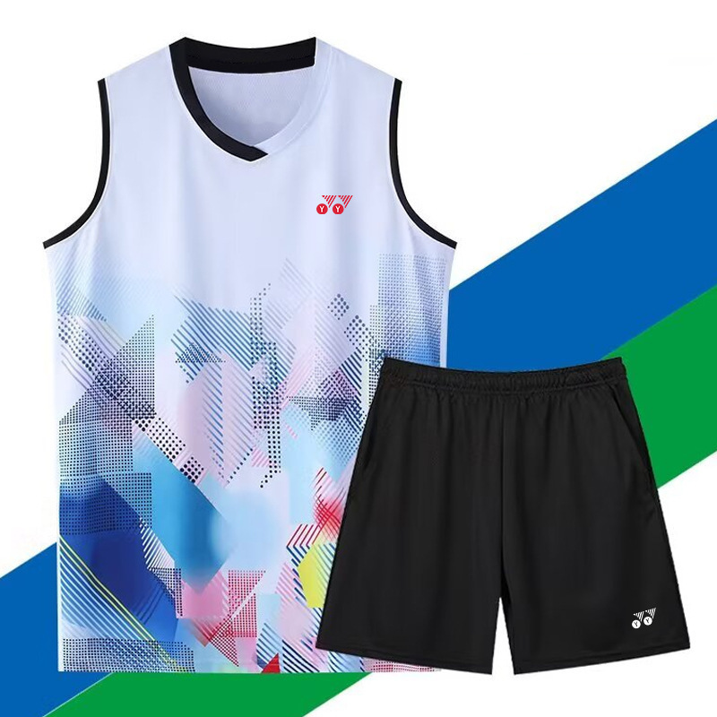 YY新型ベストバドミントン服スポーツスーツ速乾通気トレーニング服テニス氷糸ノースリーブ試合ユニフォーム|undefined