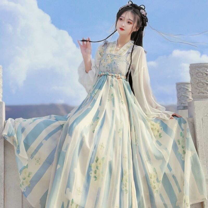 Hanfu for Women with Han Elements, High-Waisted Suspender Skirt, Traditional Chinese Style, New Chinese-Style Dress, Summer Casual Wear, Affordable Hanfu for Women with Han Elements, High-Waisted Suspender Skirt, Traditional Chinese Style, New Chinese-Style Dress, Summer Casual Wear, Affordable
