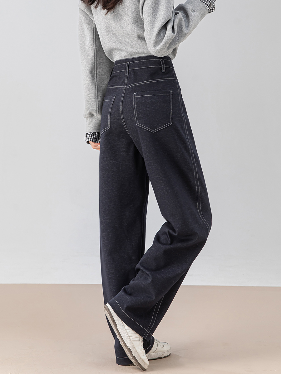 Quần culottes nữ ống rộng dáng chuối giả denim dệt kim mùa thu — Màu xanh lam đậm