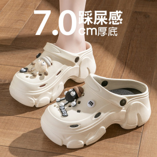 Croc Shoes Women's Summer 2024 New Outer Wear Non-Slip Beach Heightening Thick-Soled Eva Sandals for Women