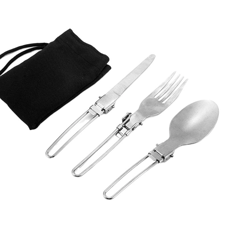 Открытый Кемпинг посуда для пикника дорожная Складная посуда из трех частей складной нож из нержавеющей стали, вилка и ложка оксфордская сумка