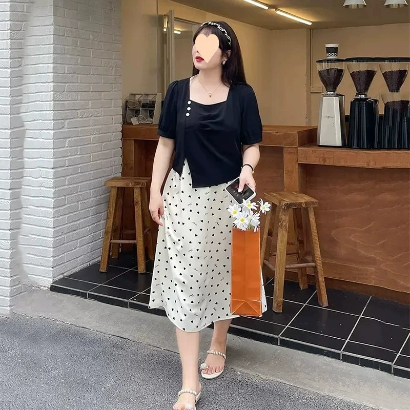 Новое летнее женское платье больших размеров с квадратным вырезом, скрывающее живот, утягивающее, модное платье из двух частей.