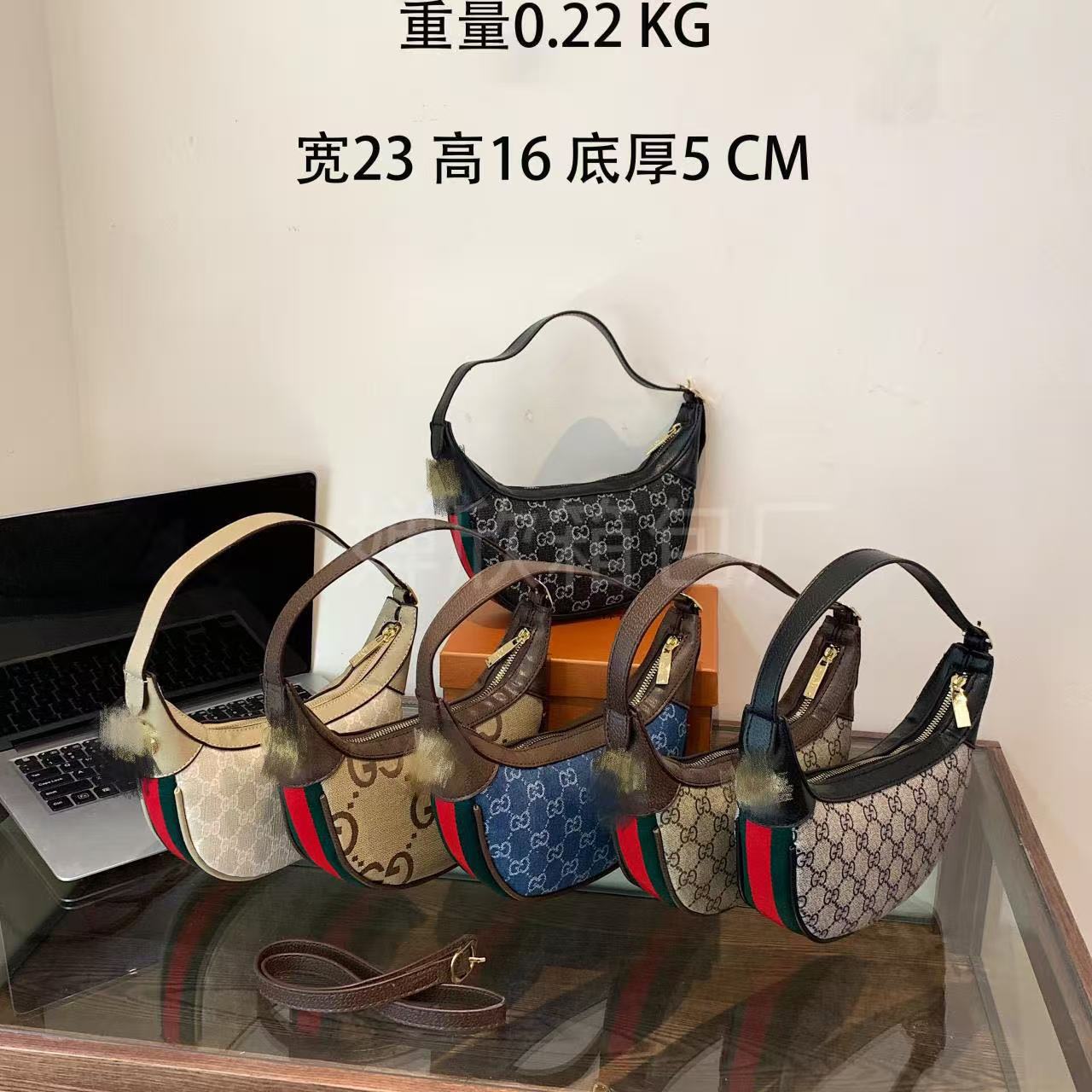 新款经典老花Ophidia系列真皮双G腋下包百搭新月豌豆迷你单肩女包