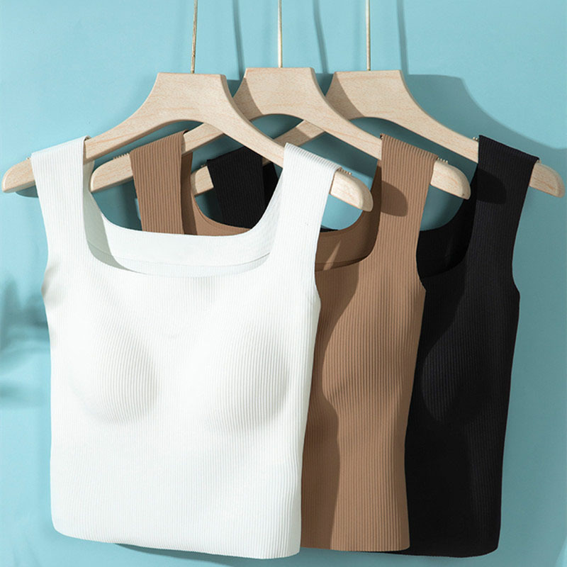 Clearance Sale: Seamless Vest for Women with Built-In Bra Pads, Fixed Cups, Beautiful Back Design, Comfortable Wide Straps, Can Be Worn as Outerwear