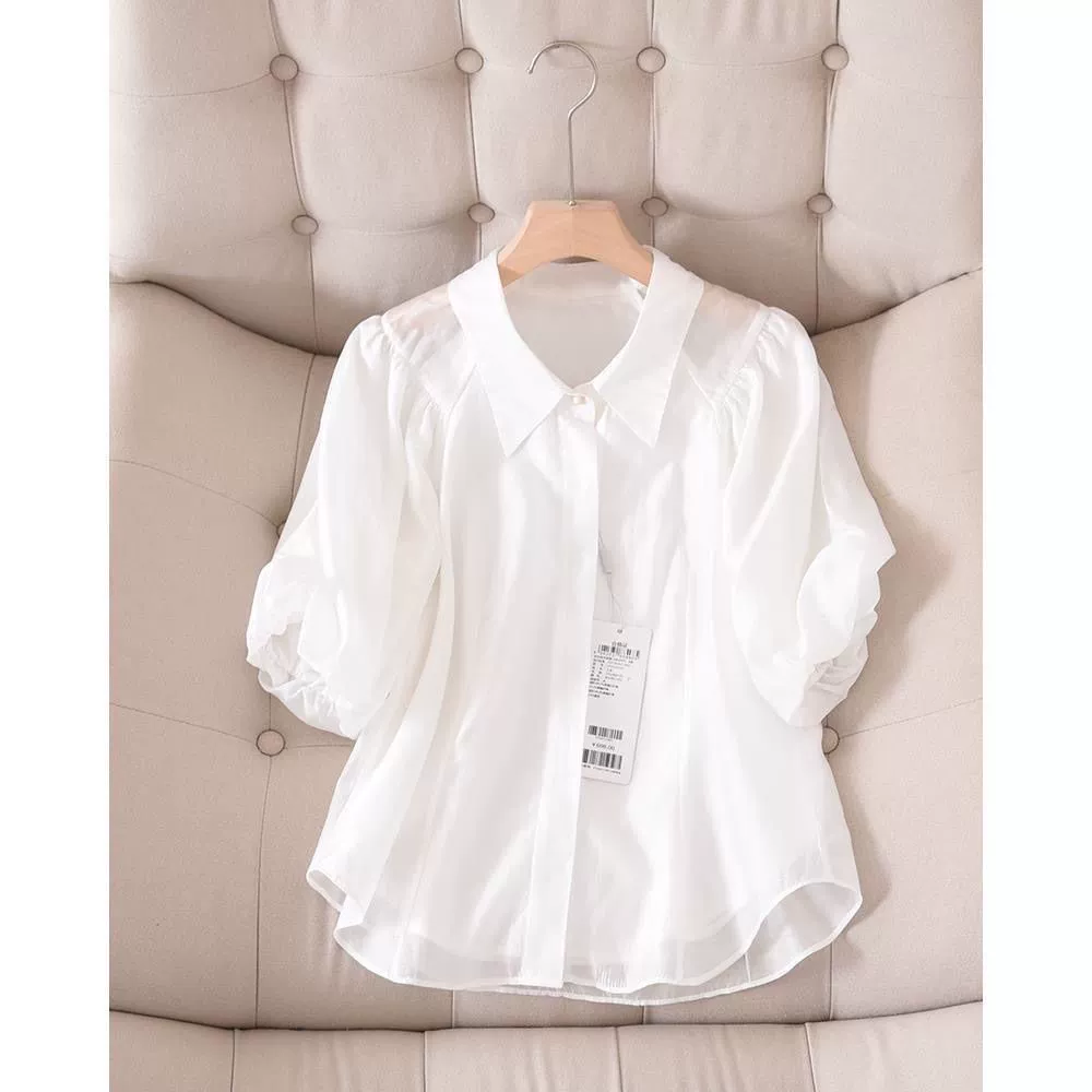 французский элегантный дворцовый стиль! свободная и универсальная дышащая тонкая однотонная рубашка с пышными рукавами на одной пуговице и лацканами для женщин [