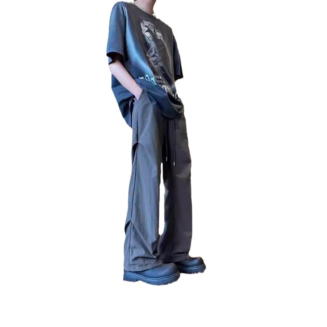 Pantalones paracaídas delgados plegados de seda de hielo, pantalones para hombres, pantalones de trabajo de piernas largas, pantalones de verano para hombres